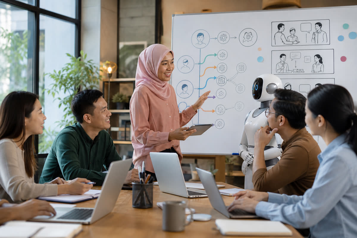 Malaysian SME employees learning to work with an AI assistant and new digital workflows